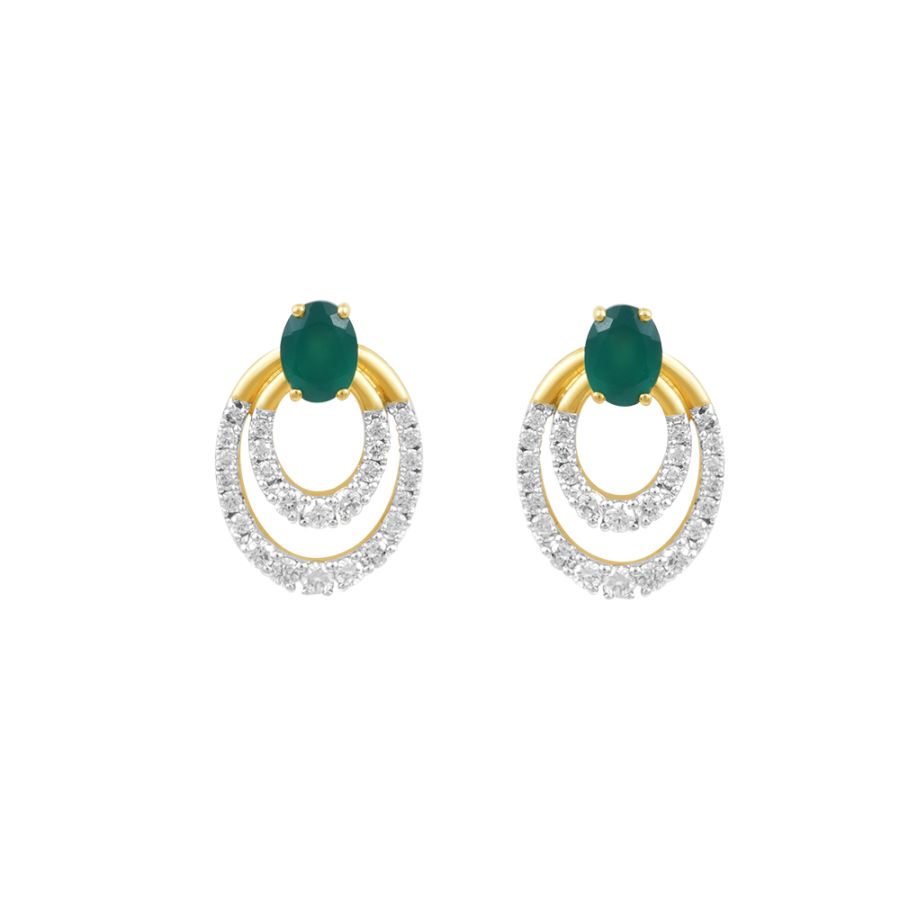 Geometric Design Oval Diamond Studs