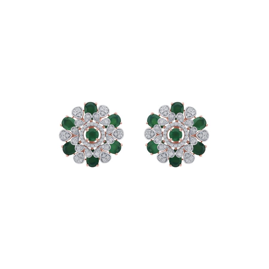 Glamorous Diamond and Emerald Studs