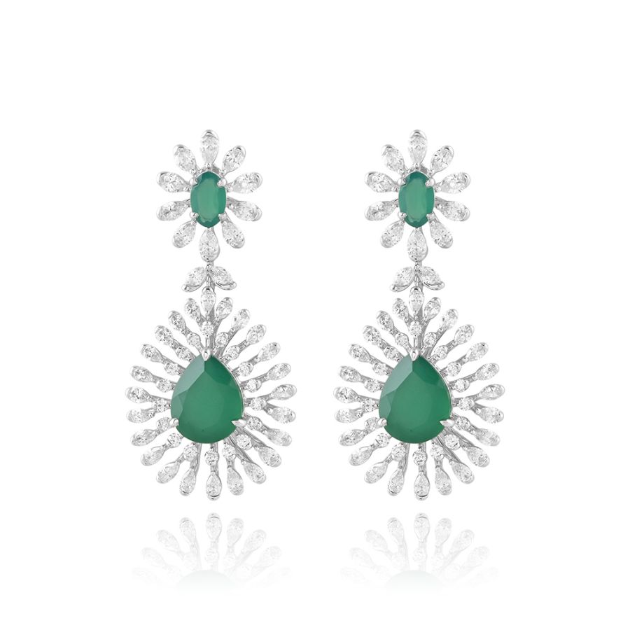 Radiant Diamond and Green Onyx Earrings