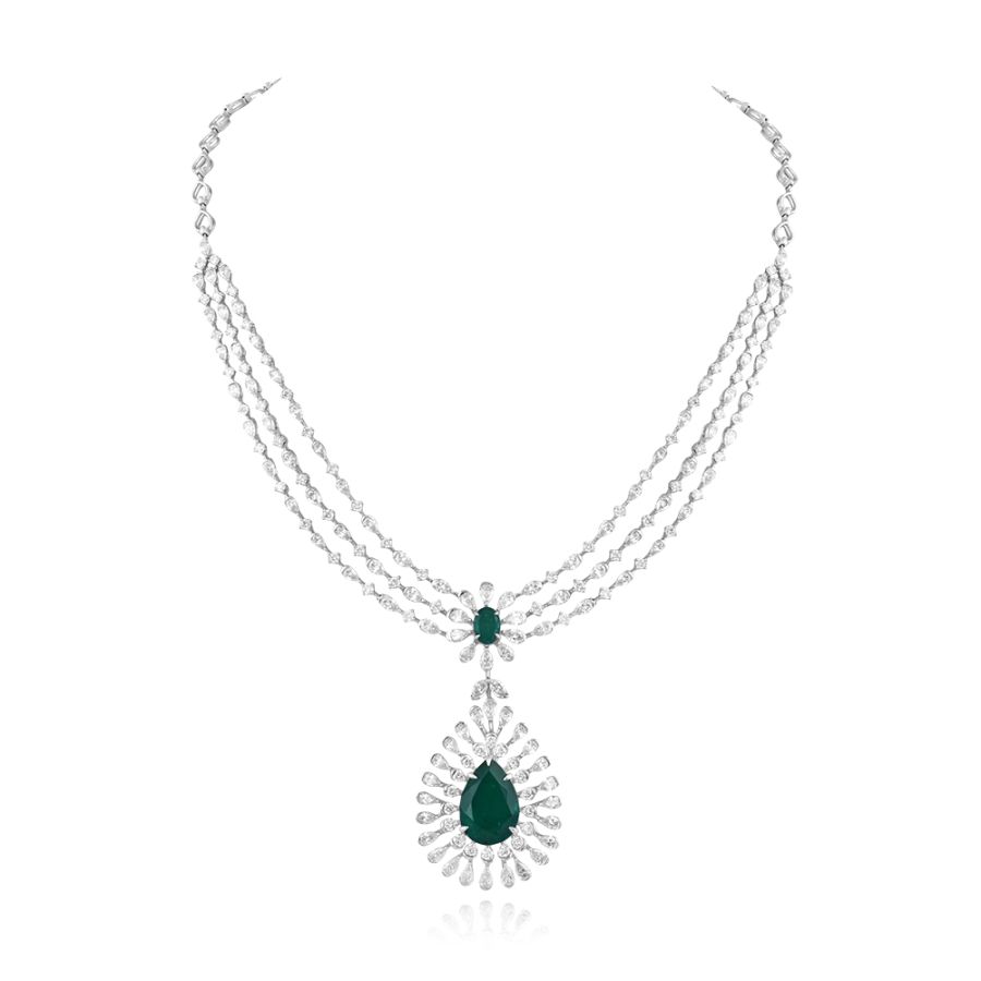 Radiant Diamond and Green Onyx Necklace