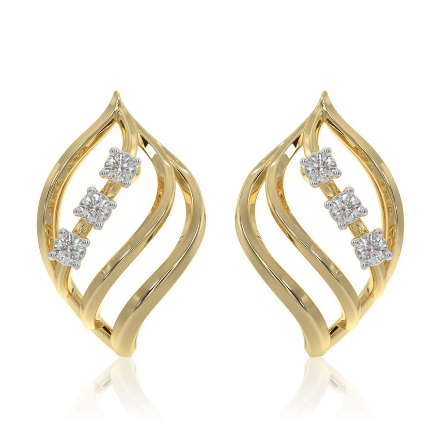 Everyday Leaf 9KT Yellow Gold Diamond Earrings