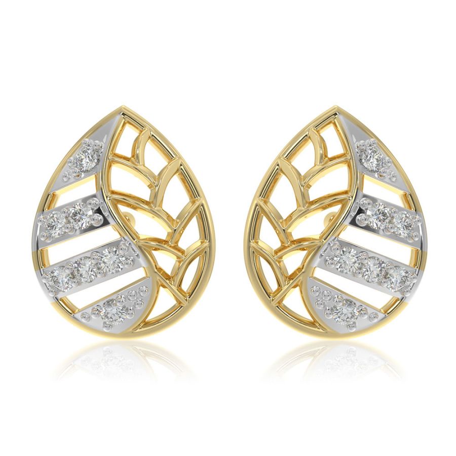 Lattice 9KT Yellow Gold Diamond Earrings