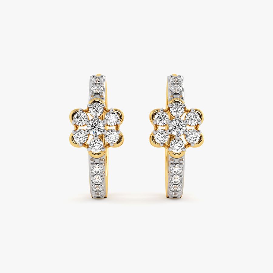Classic Floral Yellow Gold Diamond Hoop Earrings