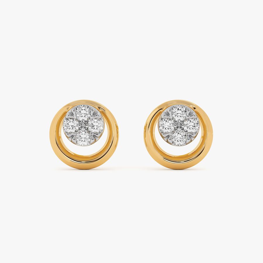 Classic Round Yellow Gold Diamond Earrings
