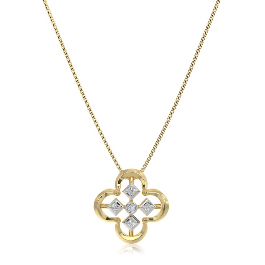 Charming Clover 9KT Yellow Gold Diamond Pendant