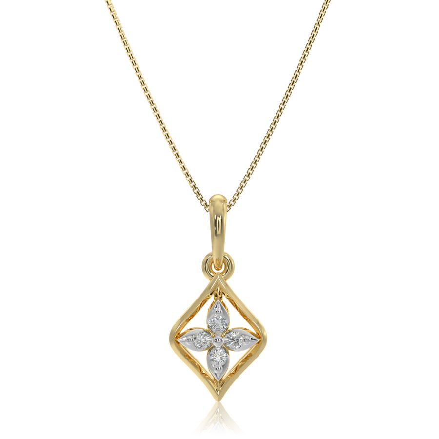 Modern Floral 9KT Yellow Gold Diamond Pendant