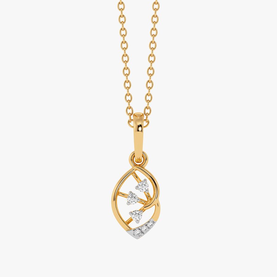 Stylish Leaf Yellow Gold Diamond Pendant