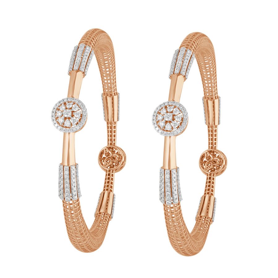 Exquisite 18KT Rose Gold Lattice Design Bangle Set of 2