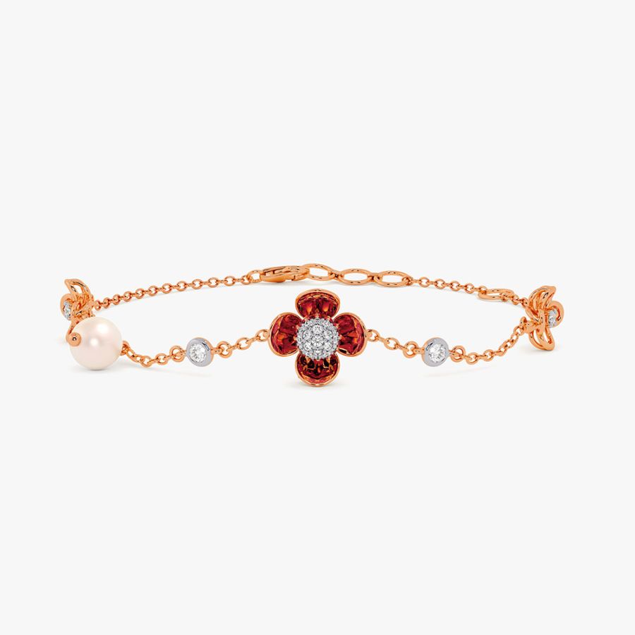 Graceful 14Kt Diamond and Red Stone Bracelet