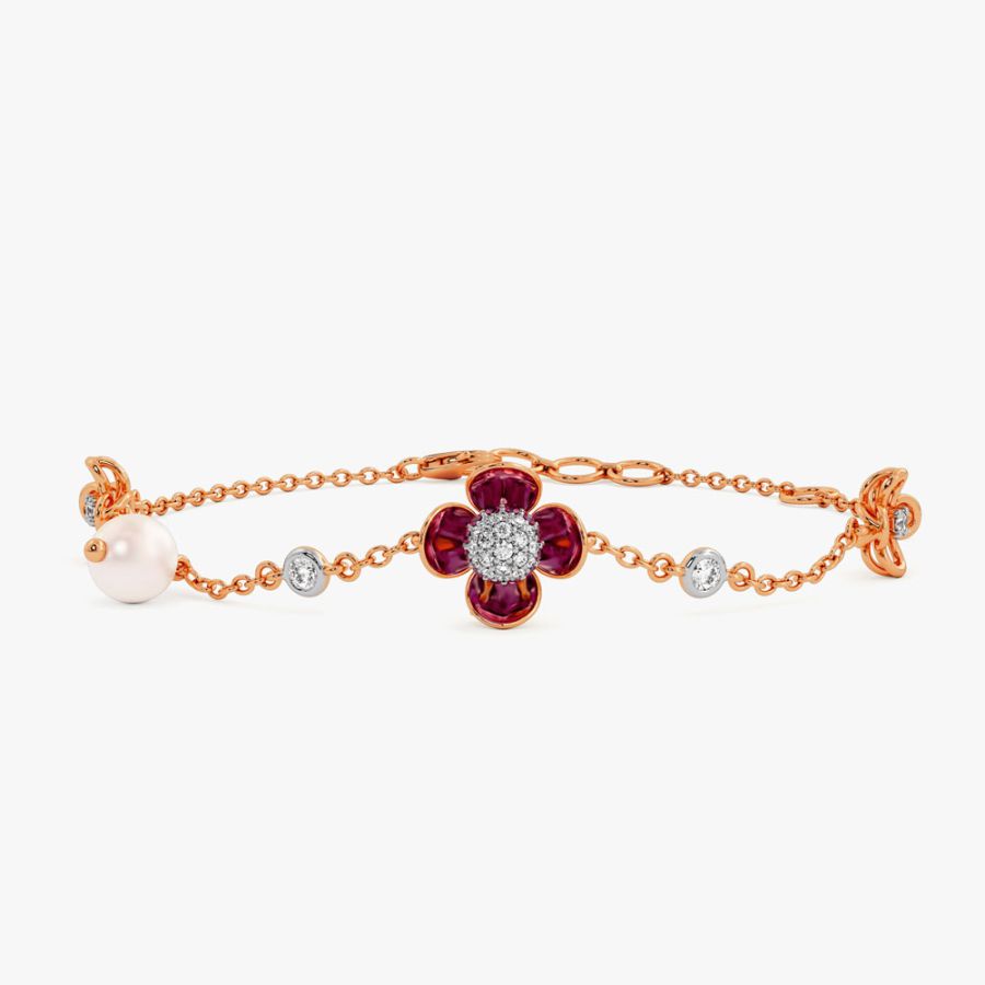 Graceful 14Kt Diamond and Red Stone Bracelet