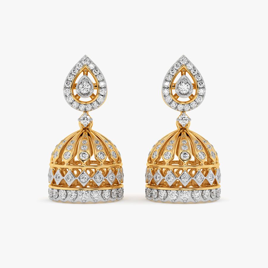 Leaf Drop Yellow Gold Diamond Jhumka Earrings