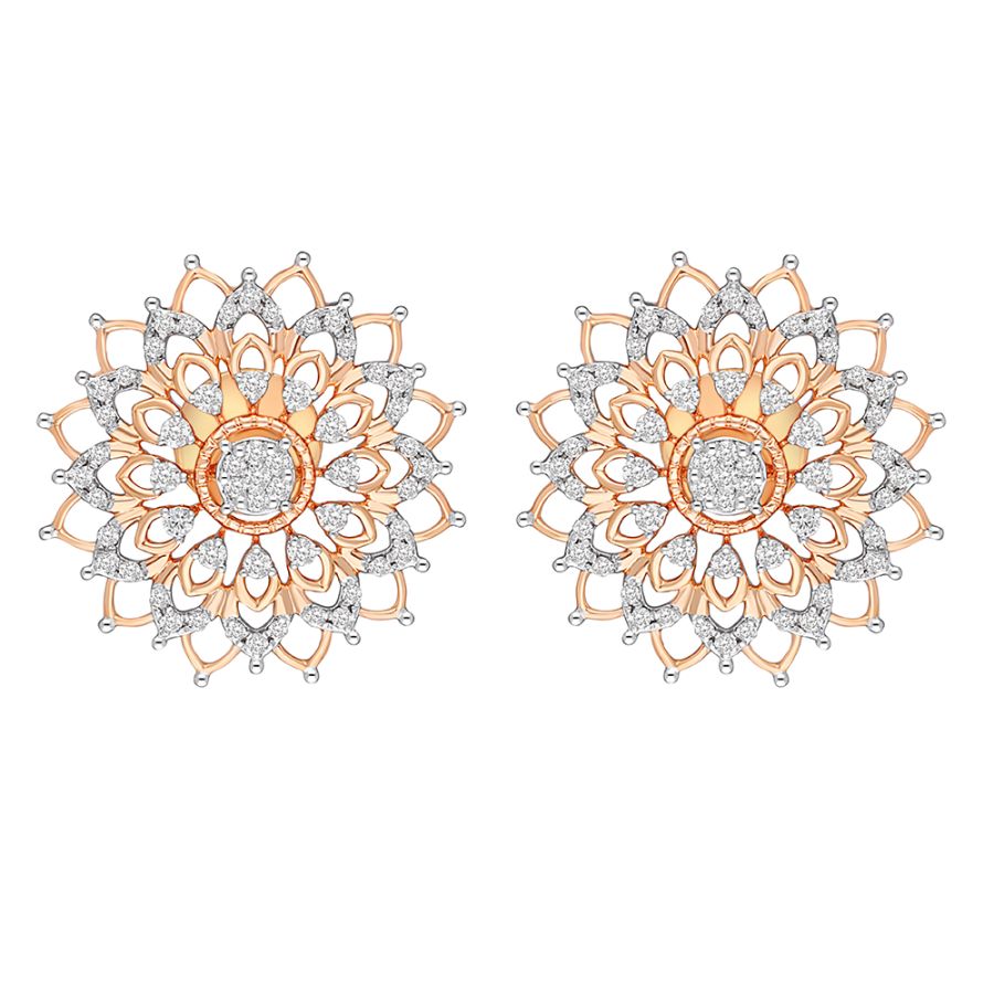Flower Design 14KT Rose Gold Earrings Set