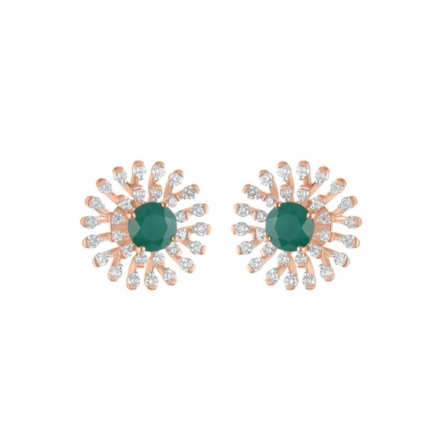 Glowing Green Onyx and Diamond Studs