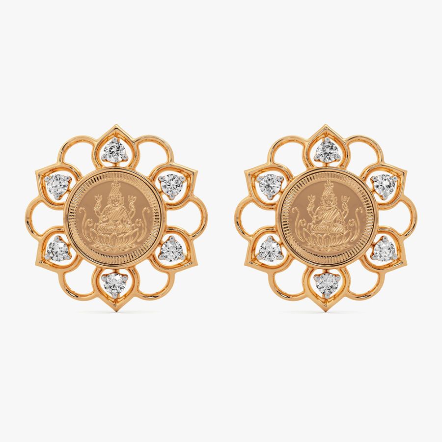 14KT Blooming Floral Laxmi Diamond Earring