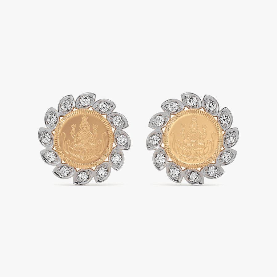 14KT Floral Laxmi Diamond Earring