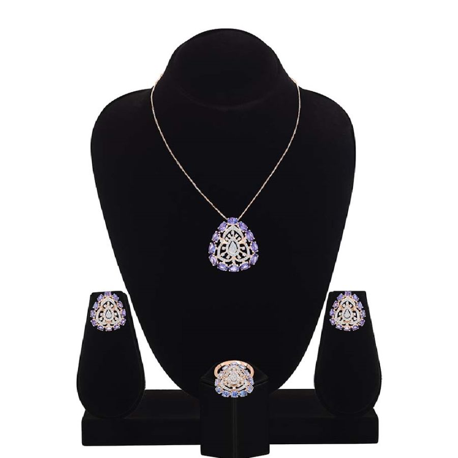 Sparkling Tanzanite Diamond Jewellery Set