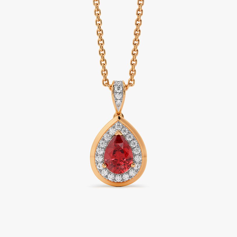 Pear Drop 14Kt Yellow Gold Diamond and Ruby Pendant