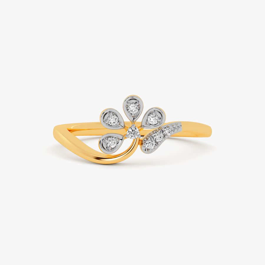 Floral Yellow Gold and Diamond Finger Ring