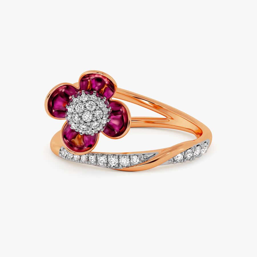 Radiant 14Kt Diamond and Red Stone Ring