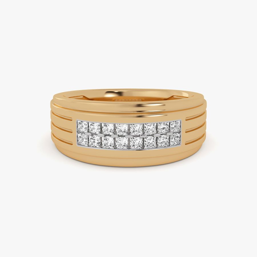 Sculpted Brilliance 14Kt Yellow Gold Diamond Ring for Men