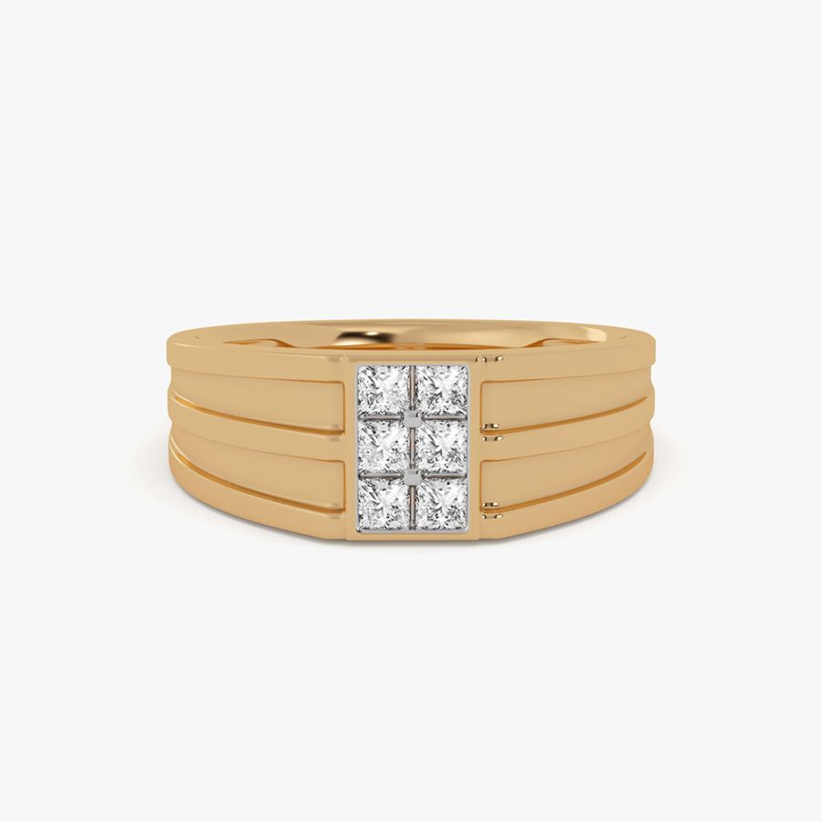 Luminous 14Kt Yellow Gold Diamond Ring for Men