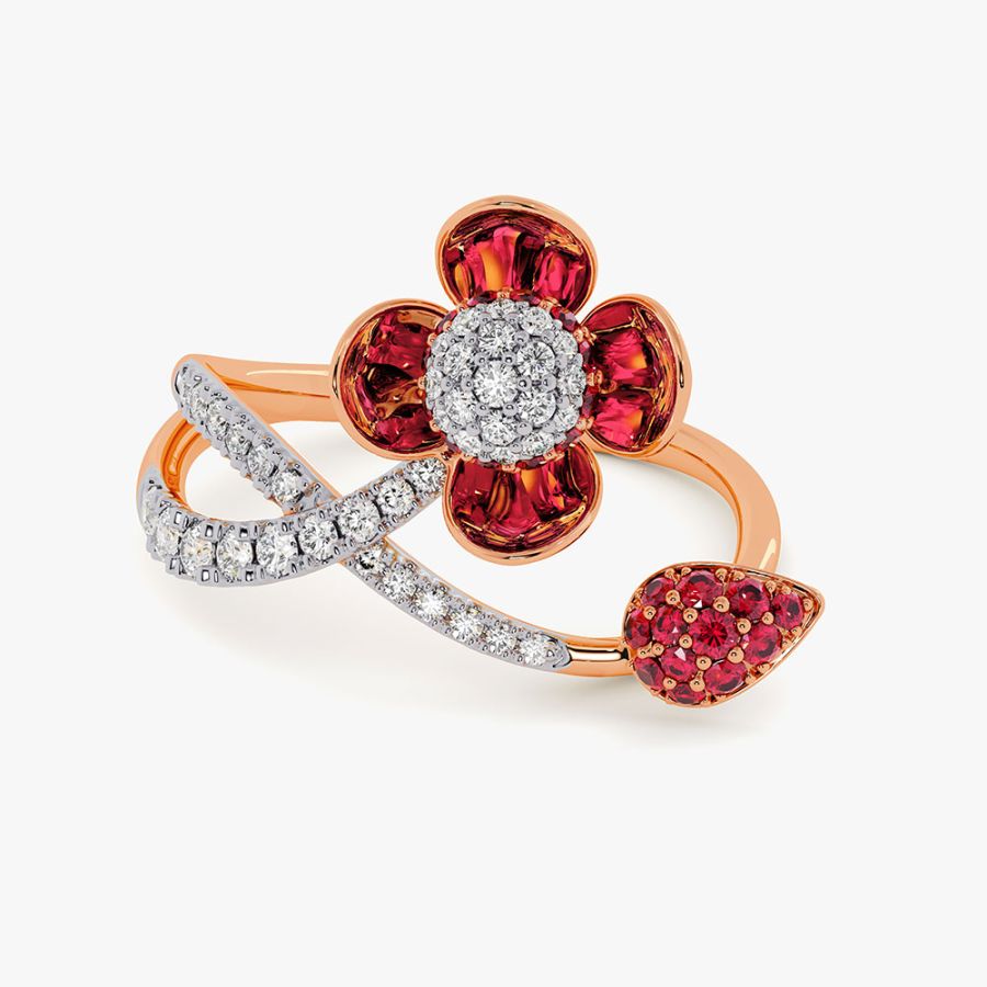 Shine 14Kt Diamond and Red Stone Ring
