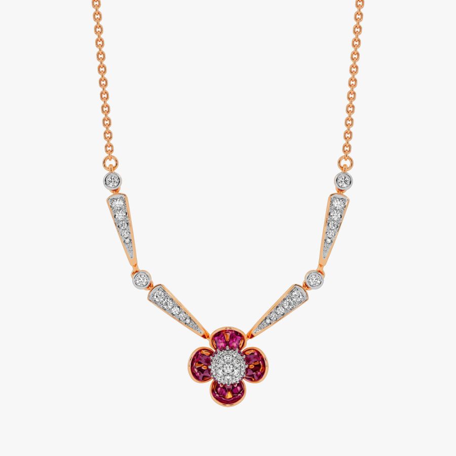 Brilliant 14Kt Diamond and Red Stone Necklace