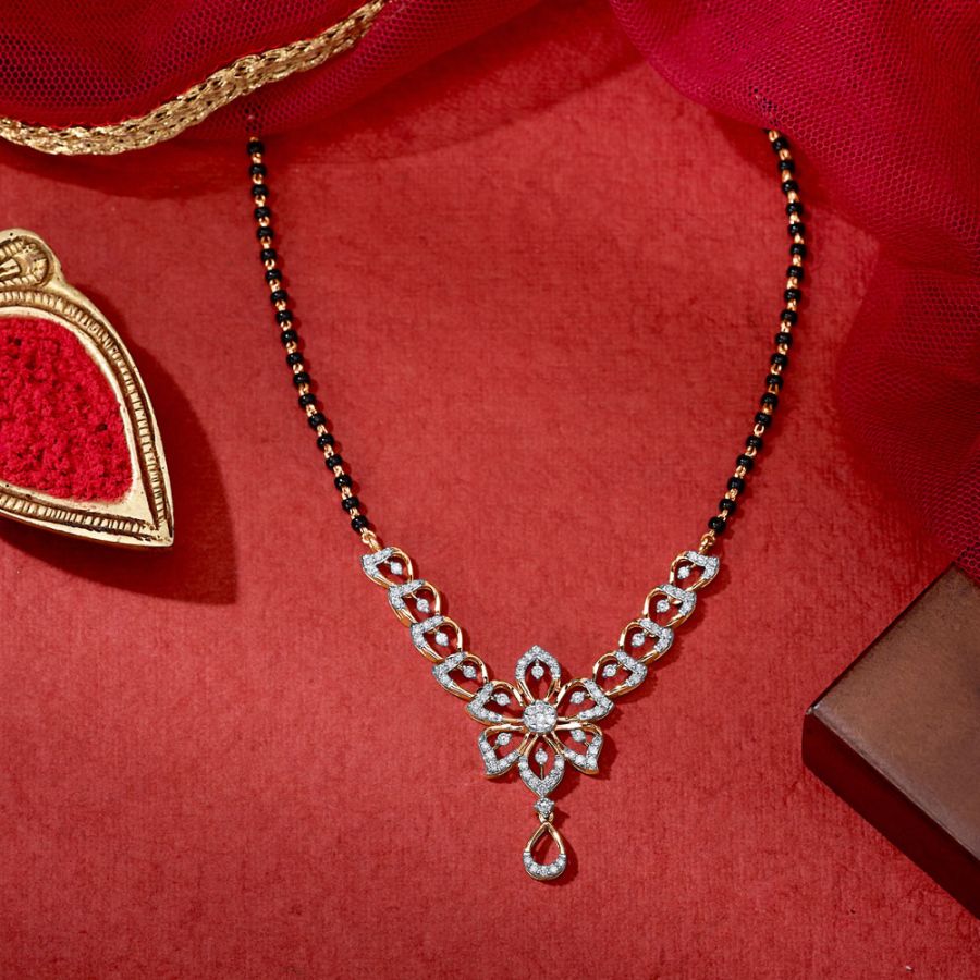 Leaf Design Diamond and Rose Gold Mangalsutra