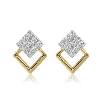 Layered Gem 9KT Yellow Gold Diamond Earrings