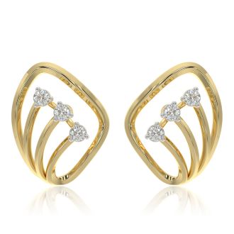Modern Leaf 9KT Yellow Gold Diamond Earrings
