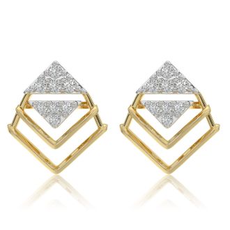 Angled 9KT Yellow Gold Diamond Earrings