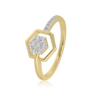 Hexagon Statement 9KT Yellow Gold Diamond Ring