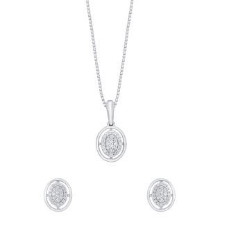 Classic Diamond Cluster Platinum Pendant Set