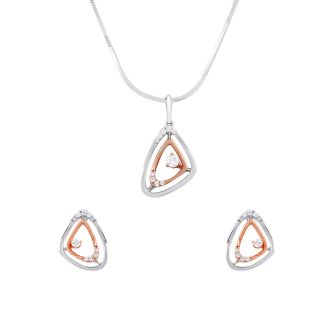 Geometric Diamond Platinum Pendant Set