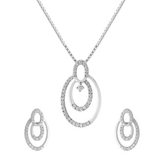 Circular Diamond Platinum Pendant Set
