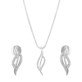Contemporary Swirl Platinum Diamond Pendant Set