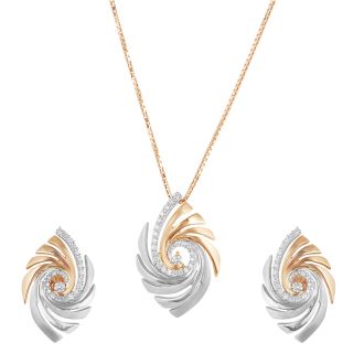 Dual Toned Swirls Diamond Platinum Pendant Set