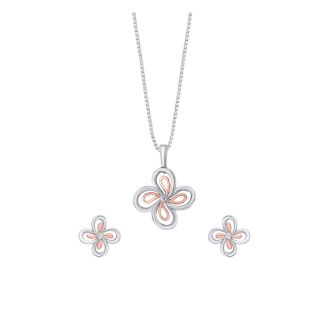 Floral Dual Toned Platinum And Rose Gold Pendant Set