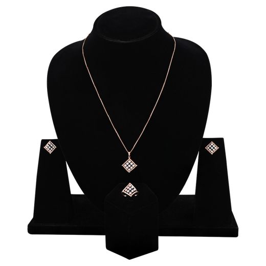 Charming Checkered Diamond Pendant Set