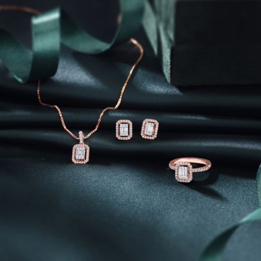 Dazzling Cube Diamond Pendant Set
