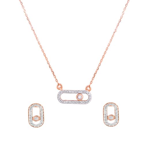Shimmery Geometric Design Diamond Necklace Set