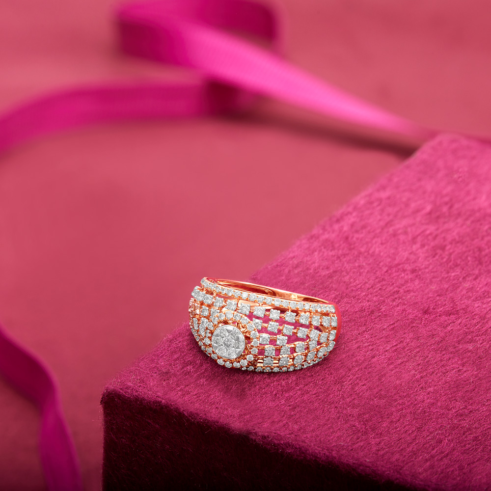 Floral Diamond Studded Finger Ring